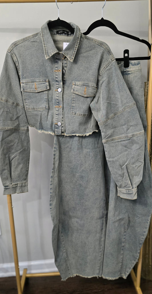 Dirty Blue Denim  Barrel Jeans Set -  FINAL SALE