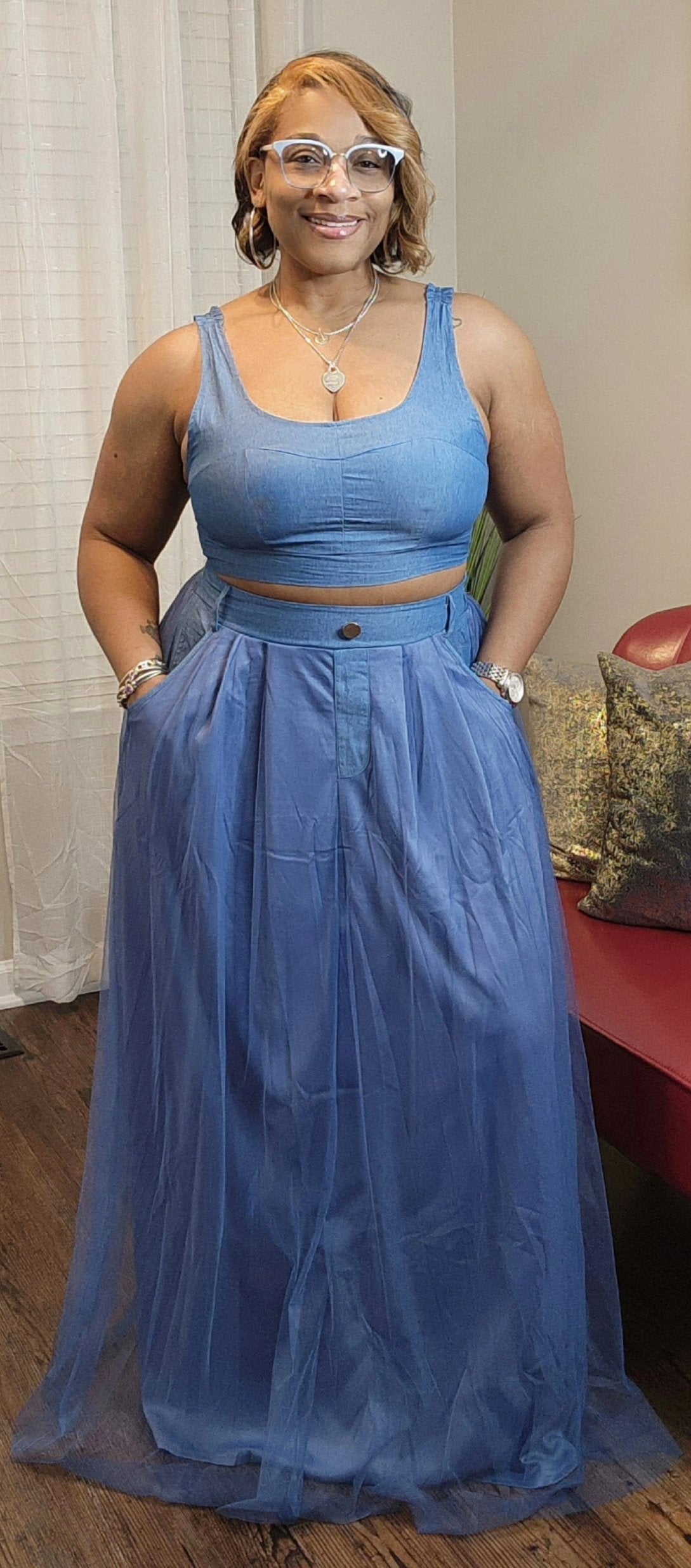 Denim Tulle Skirt Set - FINAL SALE