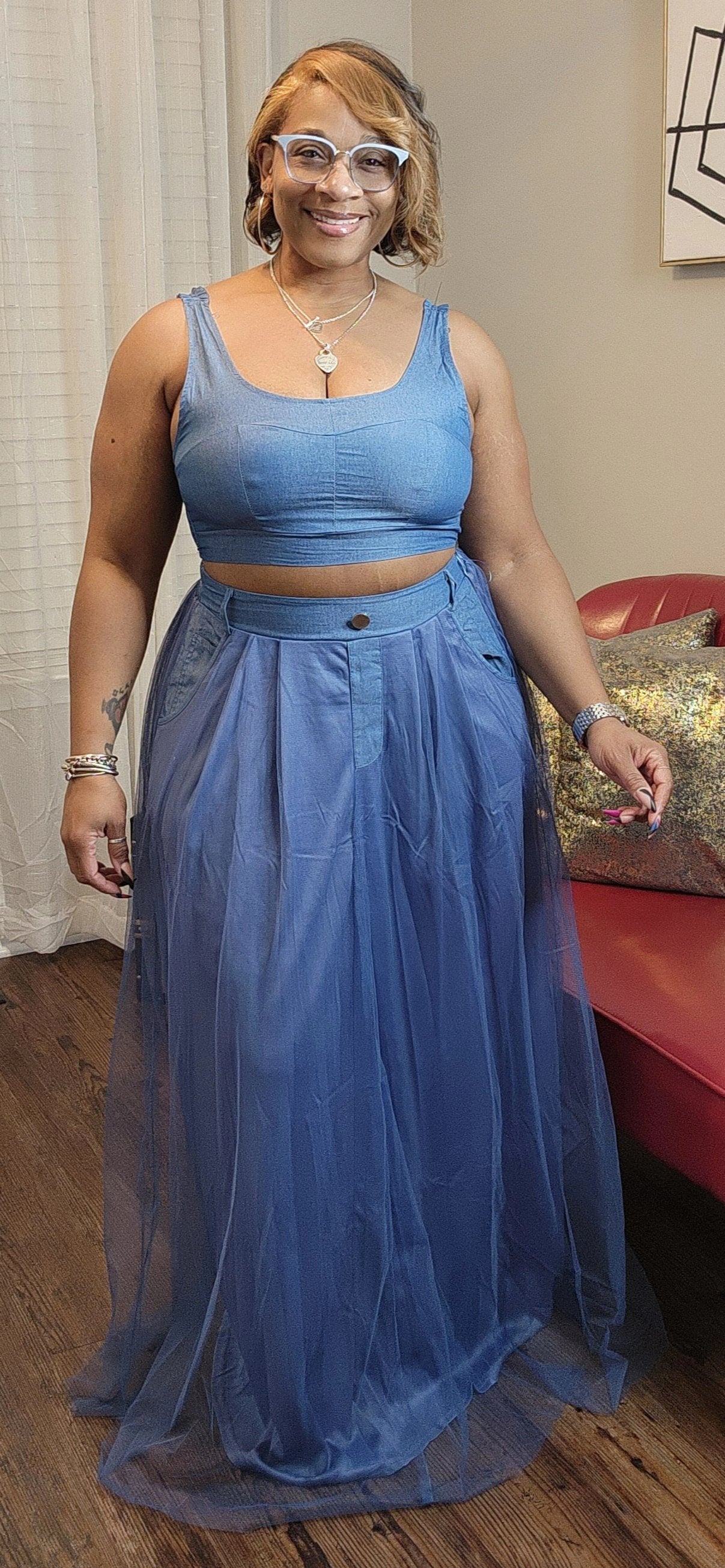 Denim Tulle Skirt Set - FINAL SALE