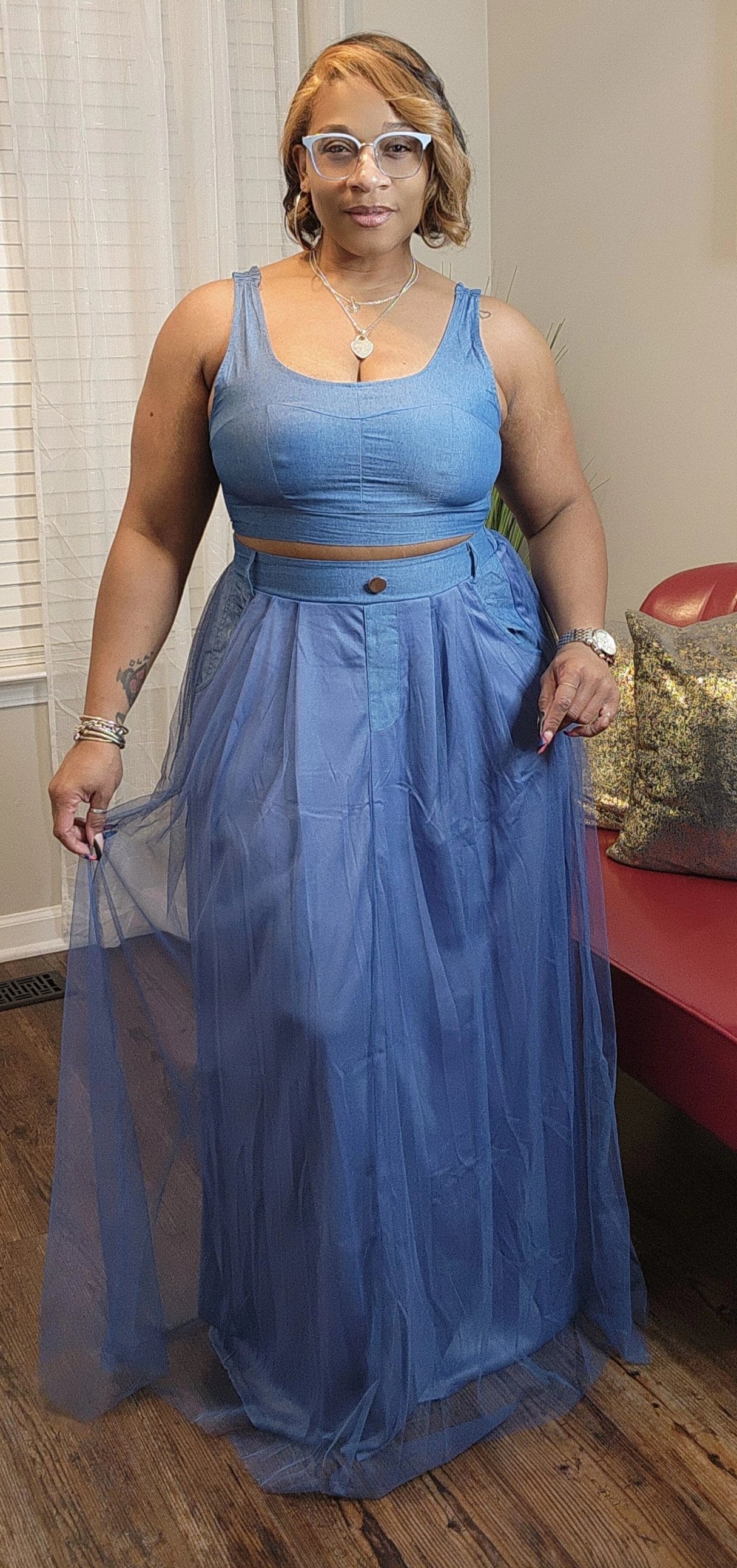 Denim Tulle Skirt Set - FINAL SALE