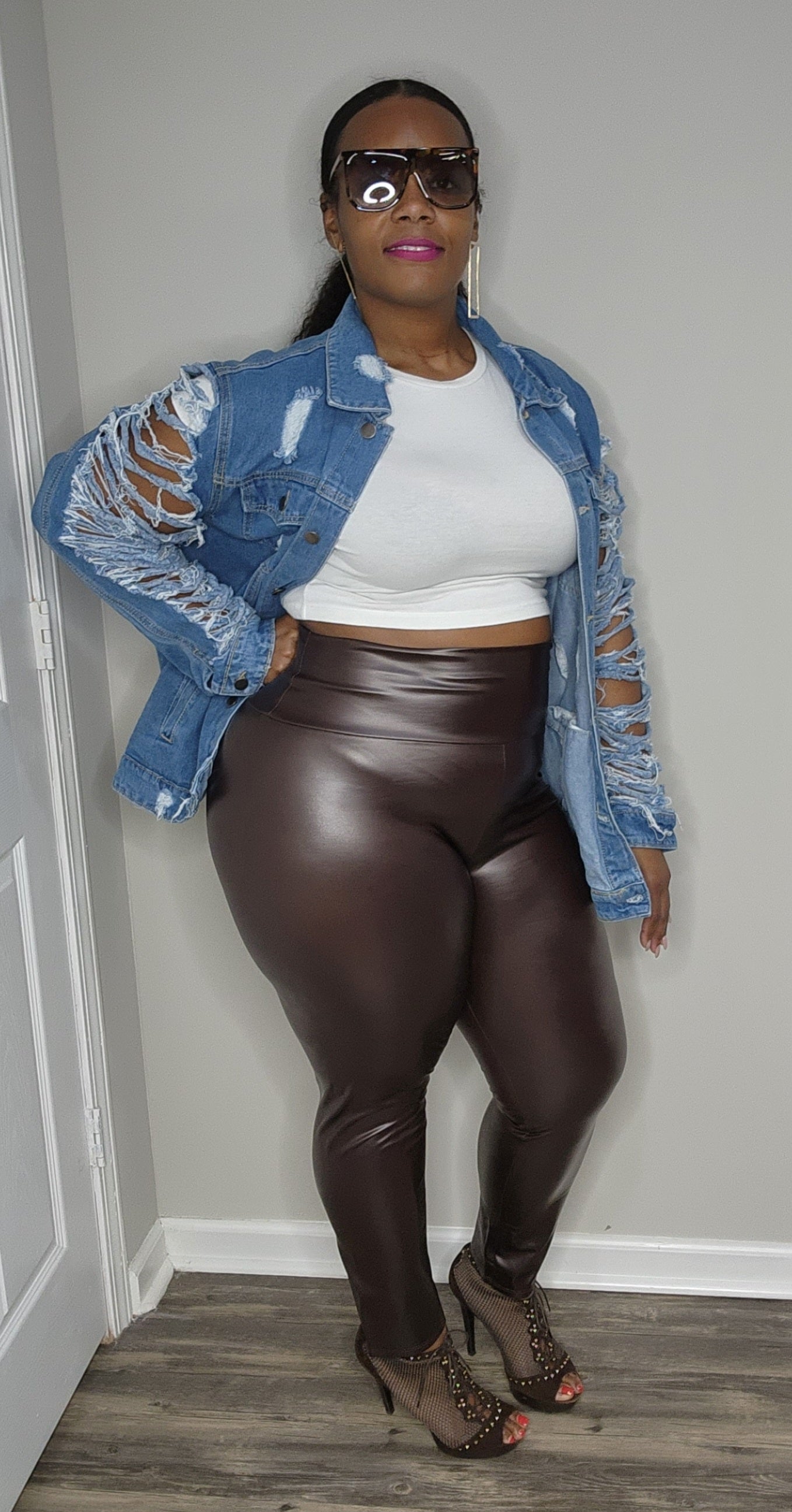 Chocolate Faux Leather Leggings, Trousers